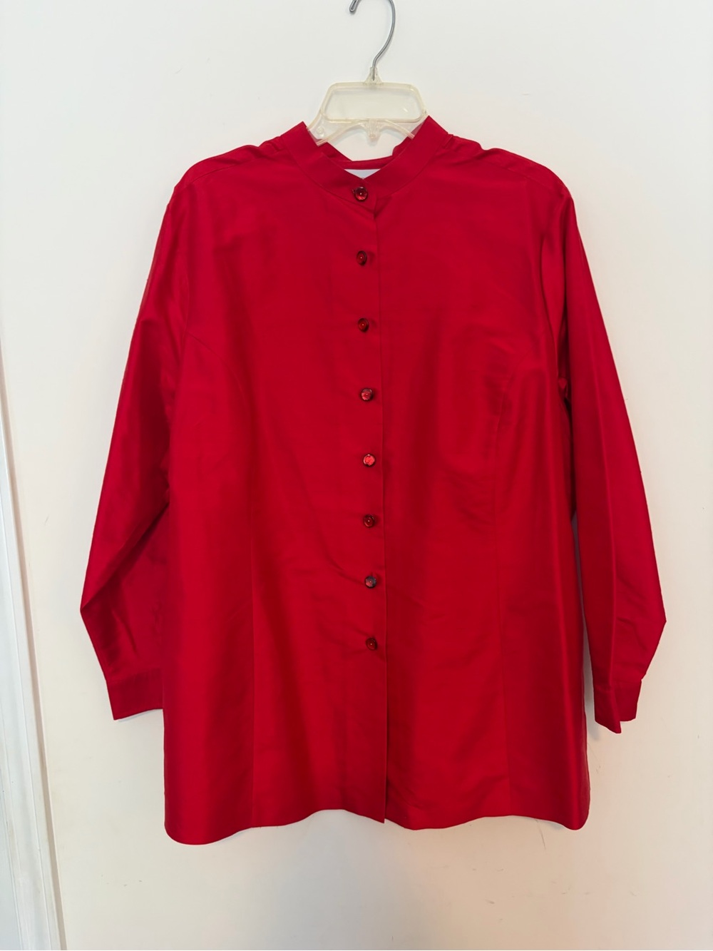 Women’s Red Long-Sleeve Silk Button-Up Shirt or Jacket